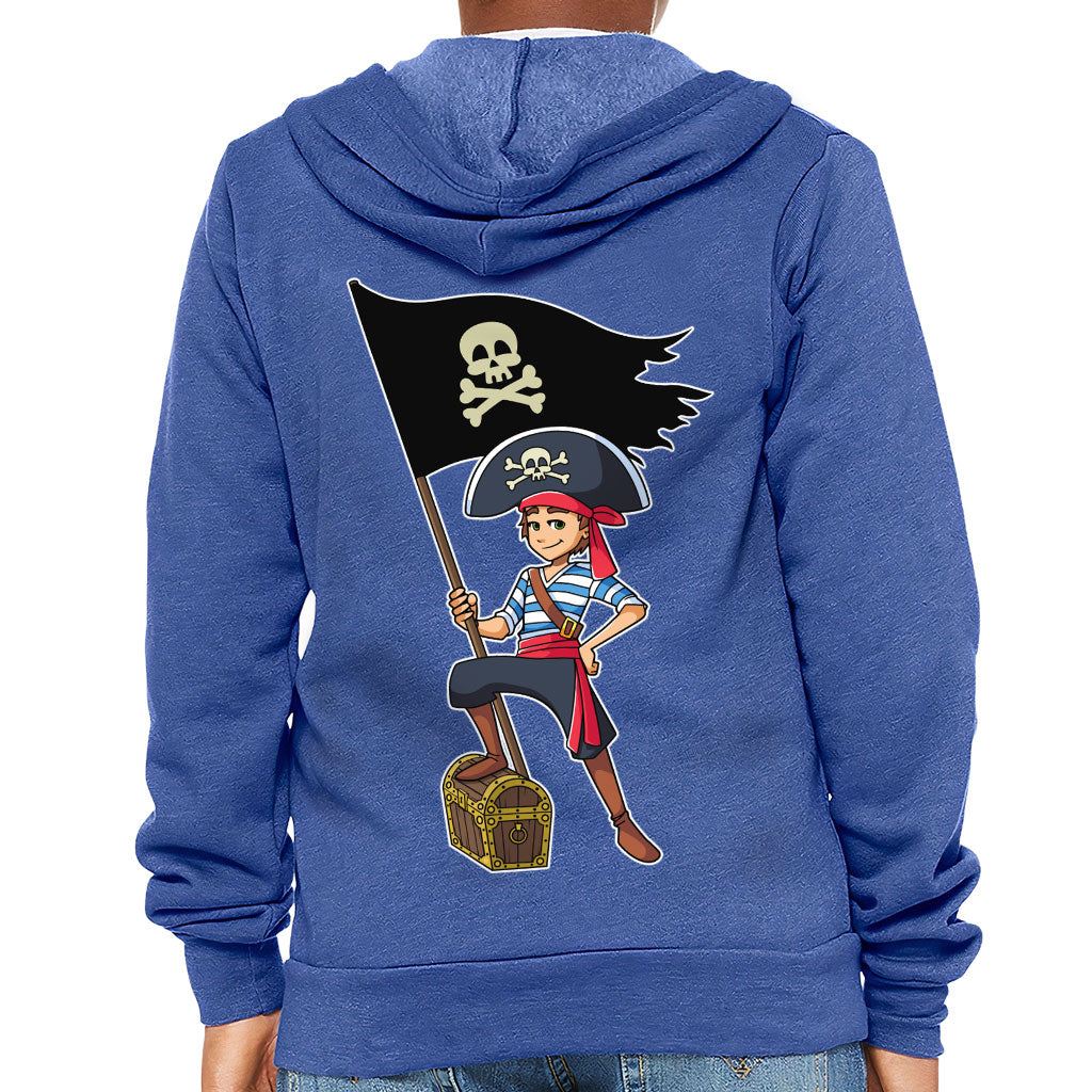 Cool Pirate Kids' Full-Zip Hoodie - Sea Themed Hooded Sweatshirt - Cartoon Kids' Hoodie