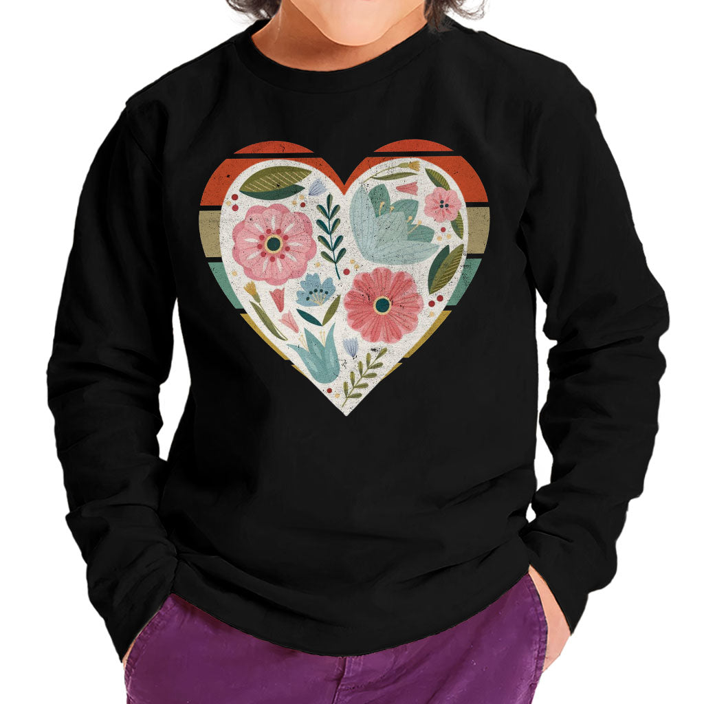 Flower Heart Toddler Long Sleeve T-Shirt - Colorful Kids' T-Shirt - Printed Long Sleeve Tee