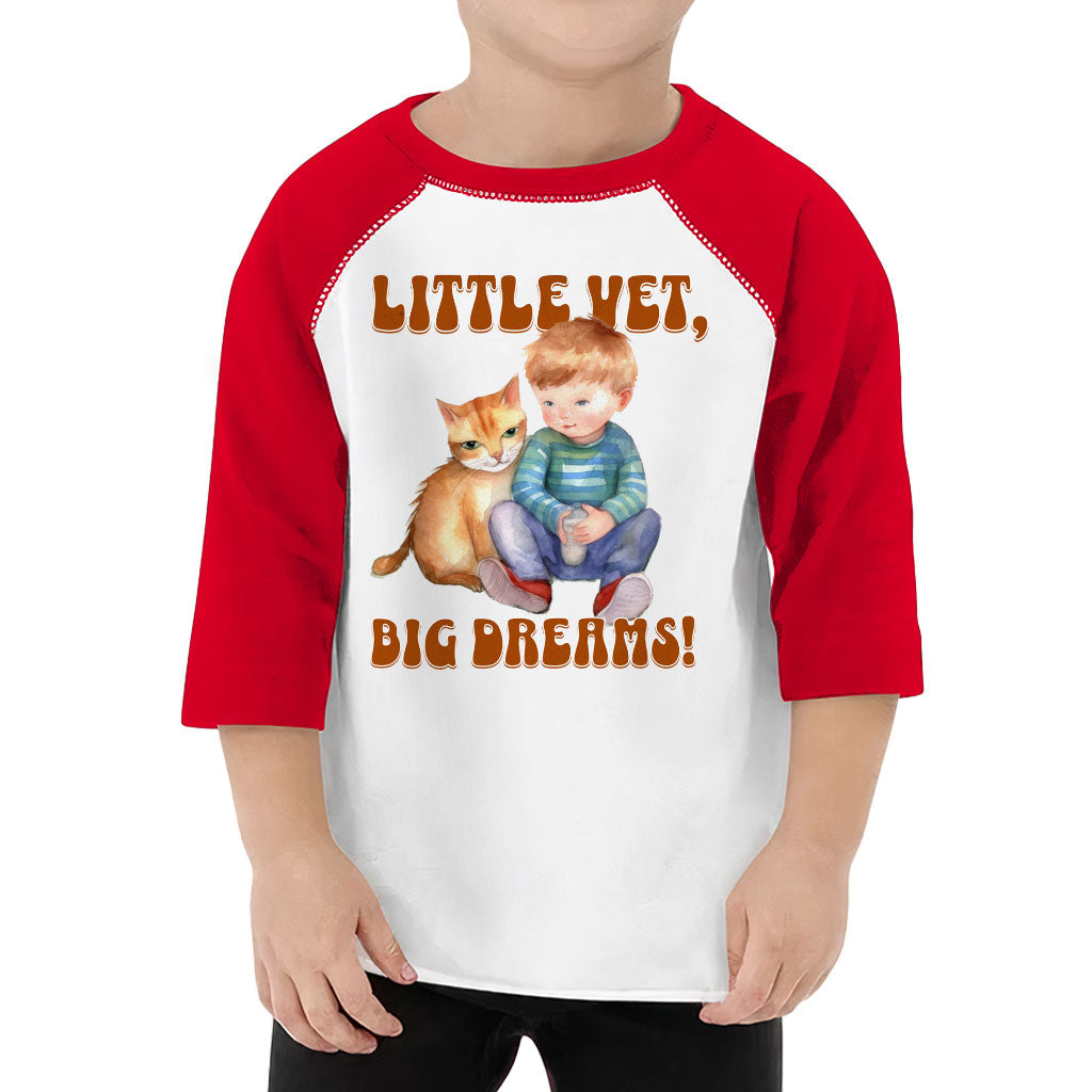Little Vet Big Dream Toddler Baseball T-Shirt - Cat 3/4 Sleeve T-Shirt - Animal Lover Kids' Baseball Tee