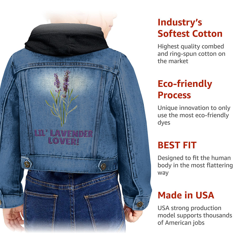 Lil' Lavender Lover Toddler Hooded Denim Jacket - Flower Themed Jean Jacket - Graphic Denim Jacket for Kids