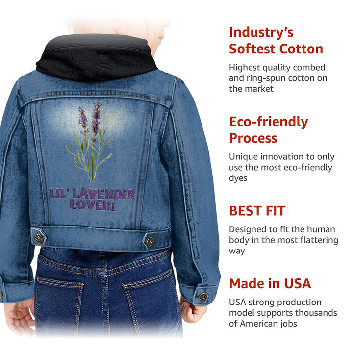 Lil' Lavender Lover Toddler Hooded Denim Jacket - Flower Themed Jean Jacket - Graphic Denim Jacket for Kids