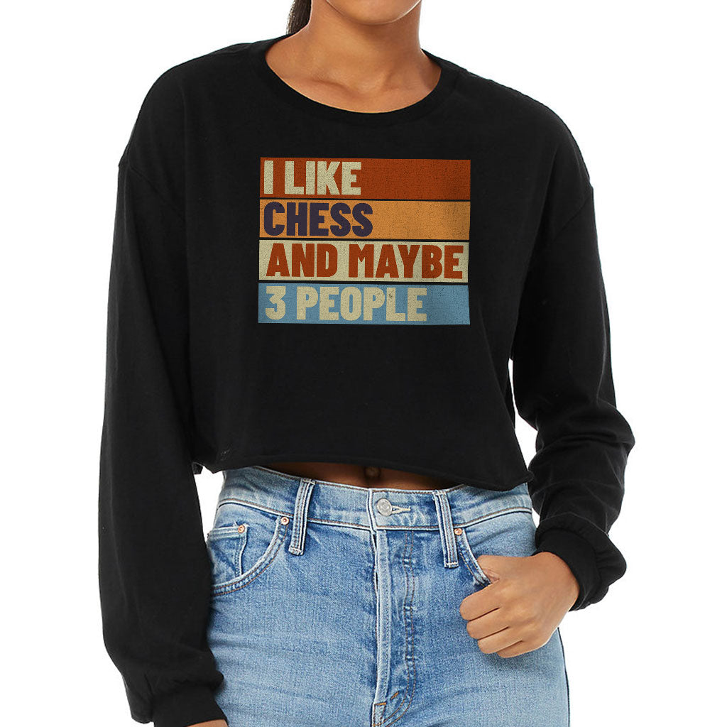 I Like Chess Cropped Long Sleeve T-Shirt - Colorful Women's T-Shirt - Art Long Sleeve Tee