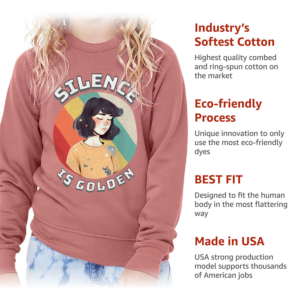 Silence Is Golden Kids' Raglan Sweatshirt - Girl Print Sponge Fleece Sweatshirt - Colorful Sweatshirt