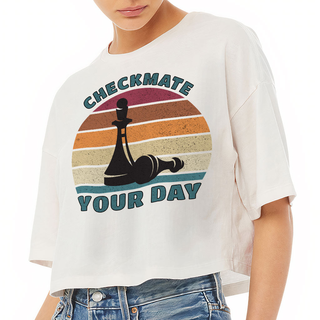 Checkmate Your Day Women's Crop Tee Shirt - Colorful Cropped T-Shirt - Printed Crop Top