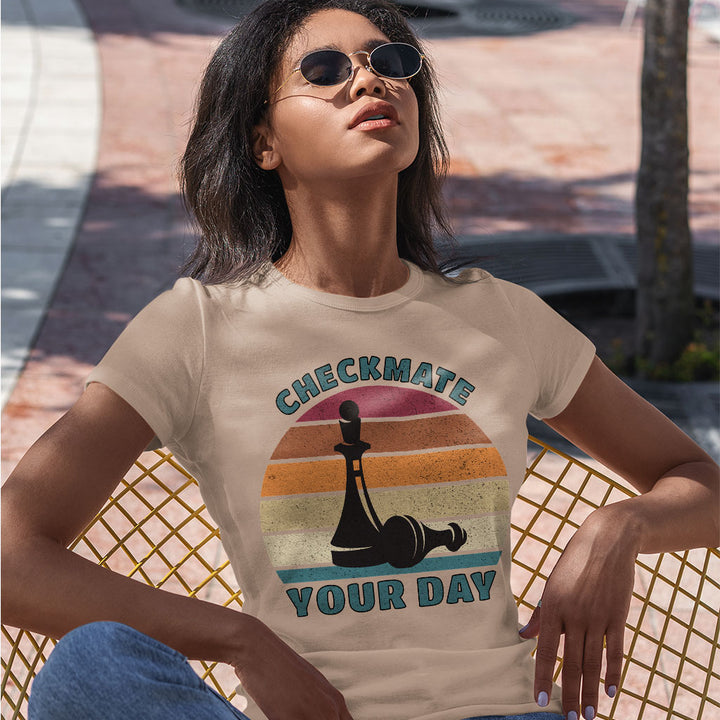 Checkmate Your Day Slim Fit T-Shirt - Colorful Women's T-Shirt - Printed Slim Fit Tee