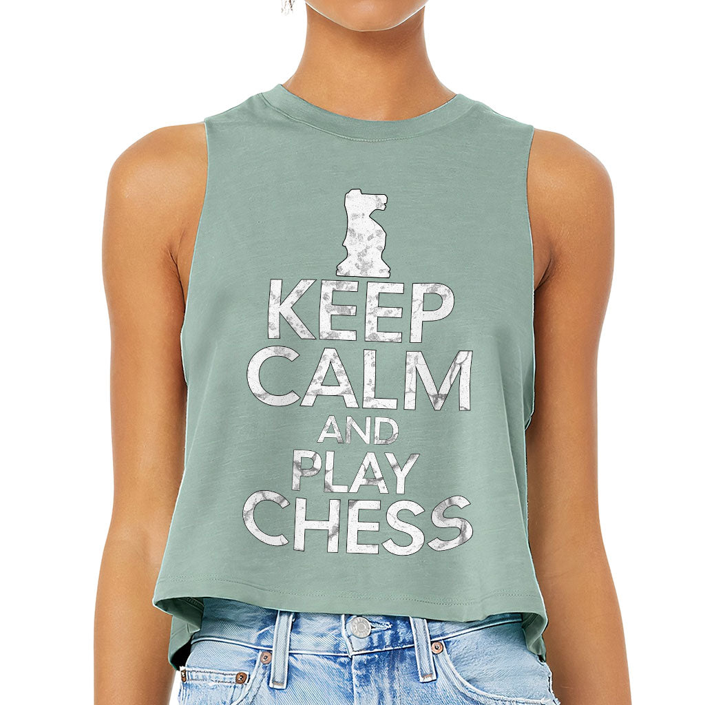 Keep Calm and Play Chess Racerback Cropped Tank - Cool Saying Women's Tank - Graphic Tank Top