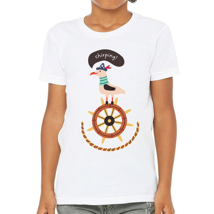 Sea Ship Themed Kids' T-Shirt - Bird T-Shirt - Printed Tee Shirt for Kids