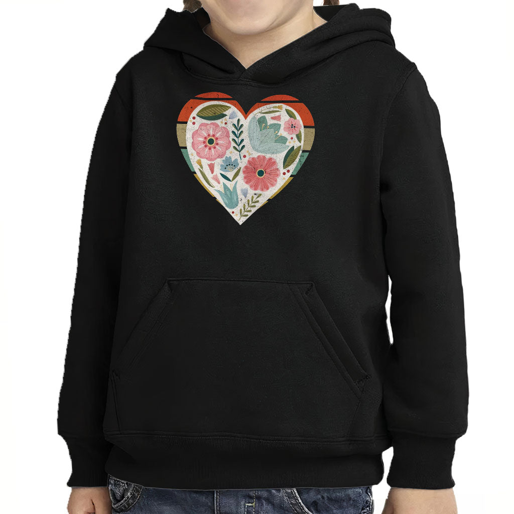Flower Heart Toddler Pullover Hoodie - Colorful Sponge Fleece Hoodie - Printed Hoodie for Kids