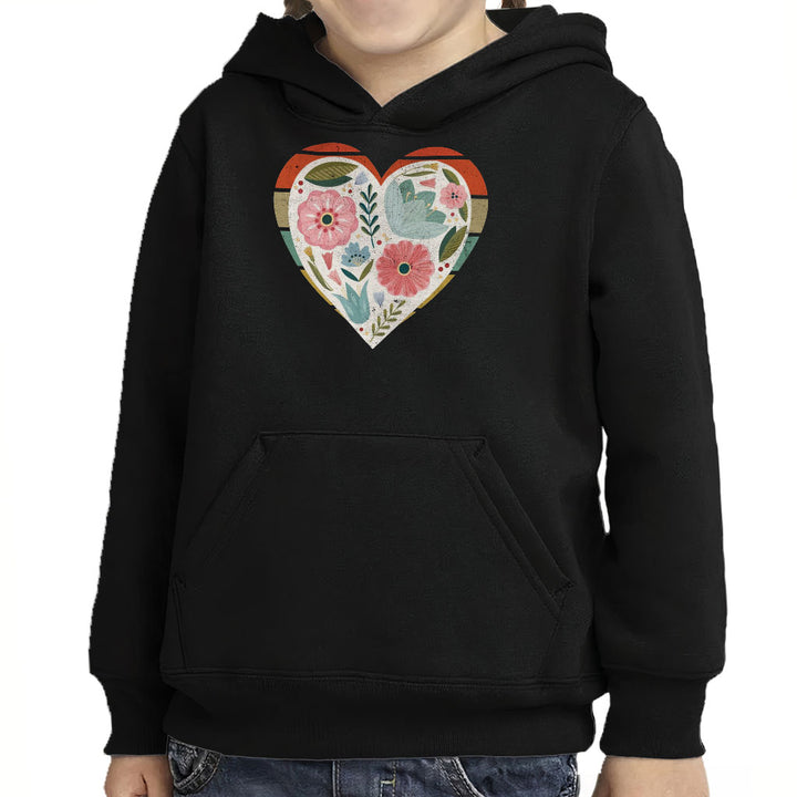 Flower Heart Toddler Pullover Hoodie - Colorful Sponge Fleece Hoodie - Printed Hoodie for Kids