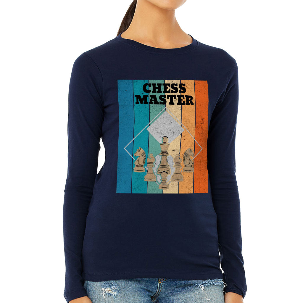Chess Master Women's Long Sleeve T-Shirt - Board Game Long Sleeve Tee - Art T-Shirt