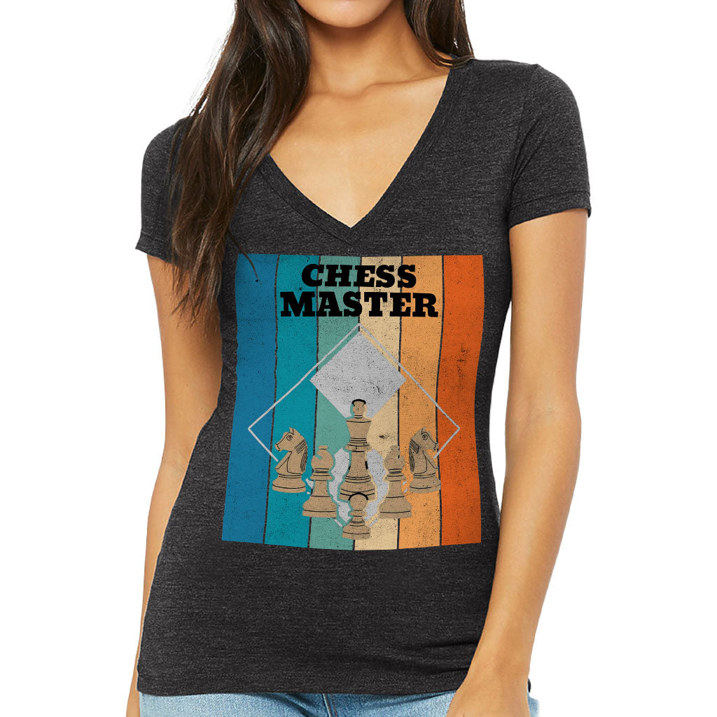 Chess Master Women's V-Neck T-Shirt - Board Game V-Neck Tee - Art T-Shirt
