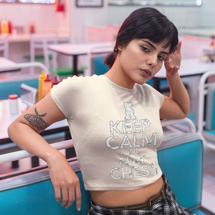 Keep Calm and Play Chess Women's Crop Tee Shirt - Cool Saying Cropped T-Shirt - Graphic Crop Top