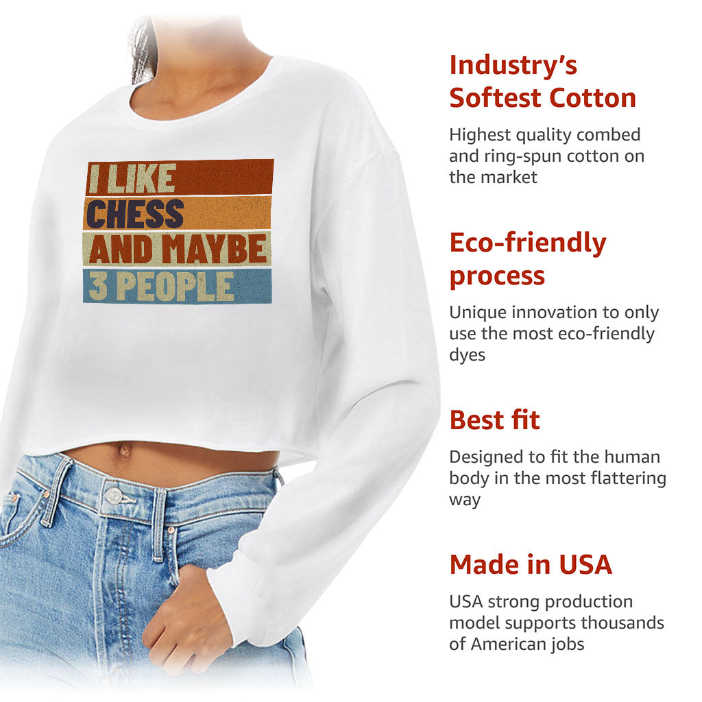 I Like Chess Cropped Long Sleeve T-Shirt - Colorful Women's T-Shirt - Art Long Sleeve Tee