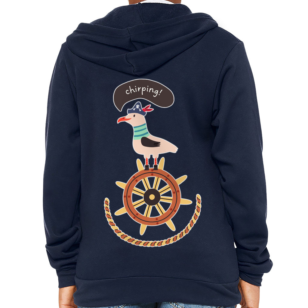 Sea Ship Themed Kids' Full-Zip Hoodie - Bird Hooded Sweatshirt - Printed Kids' Hoodie