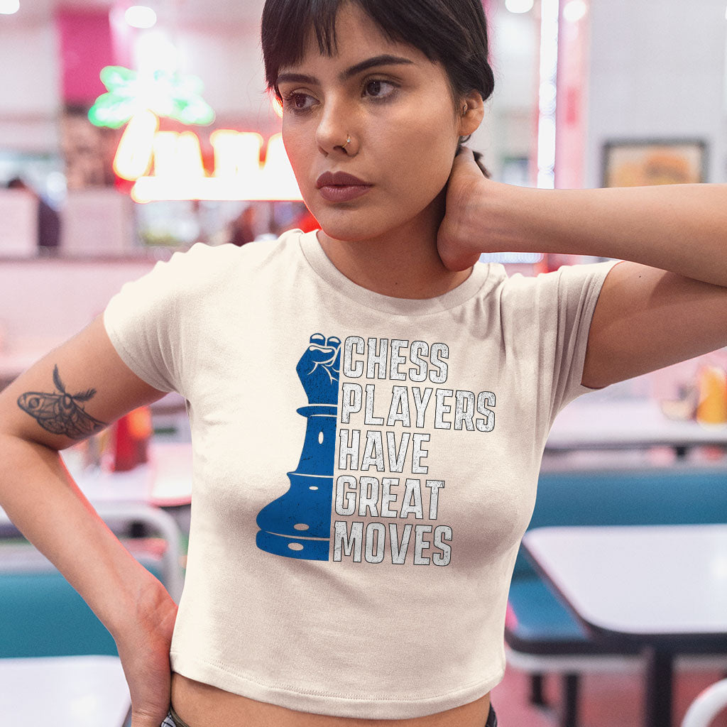 Chess Players Women's Crop Tee Shirt - Cool Design Cropped T-Shirt - Word Design Crop Top