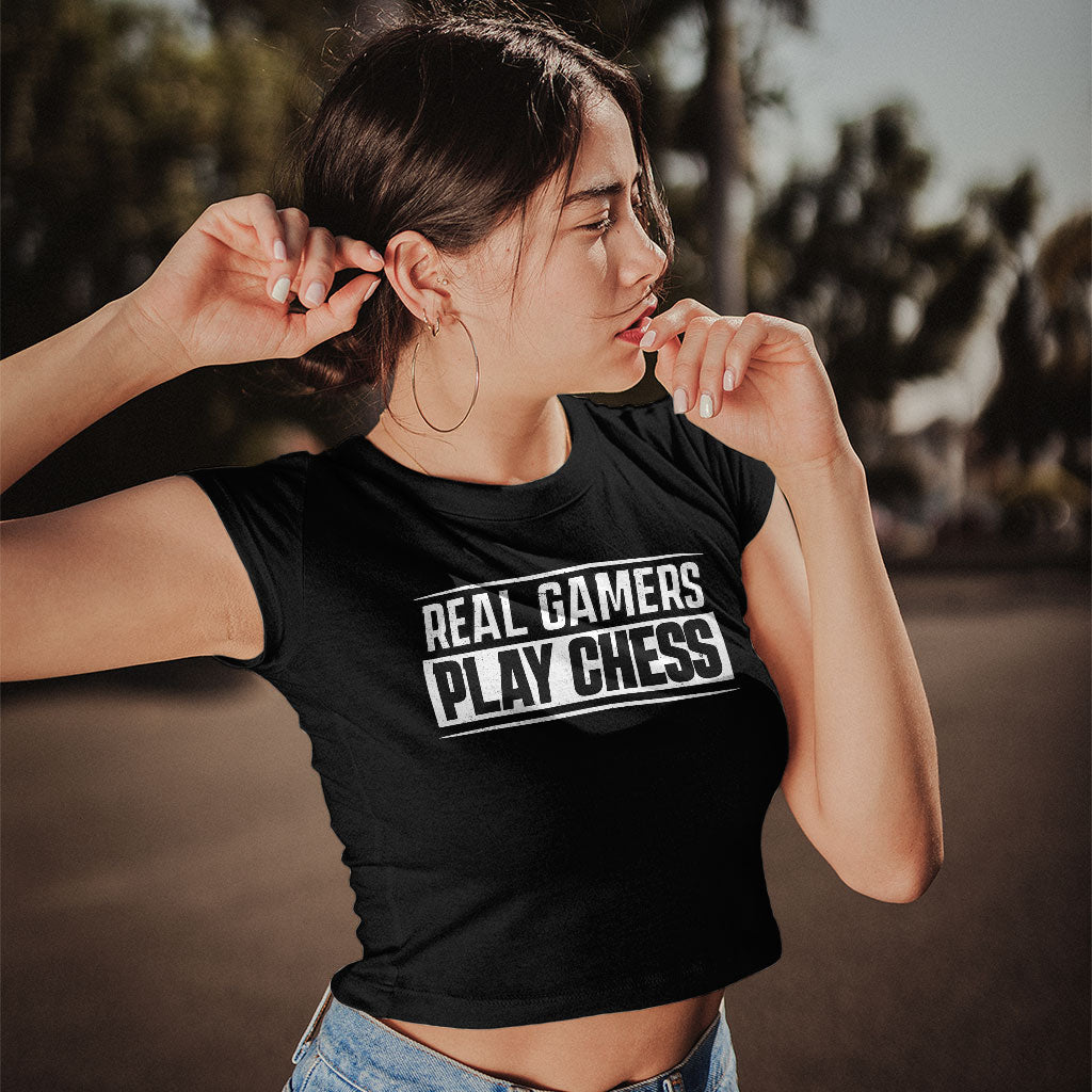 Real Gamers Women's Cropped T-Shirt - Word Graphic Crop Top - Graphic Cropped Tee