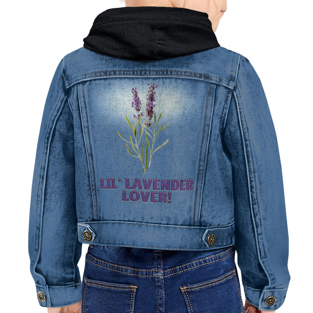 Lil' Lavender Lover Toddler Hooded Denim Jacket - Flower Themed Jean Jacket - Graphic Denim Jacket for Kids