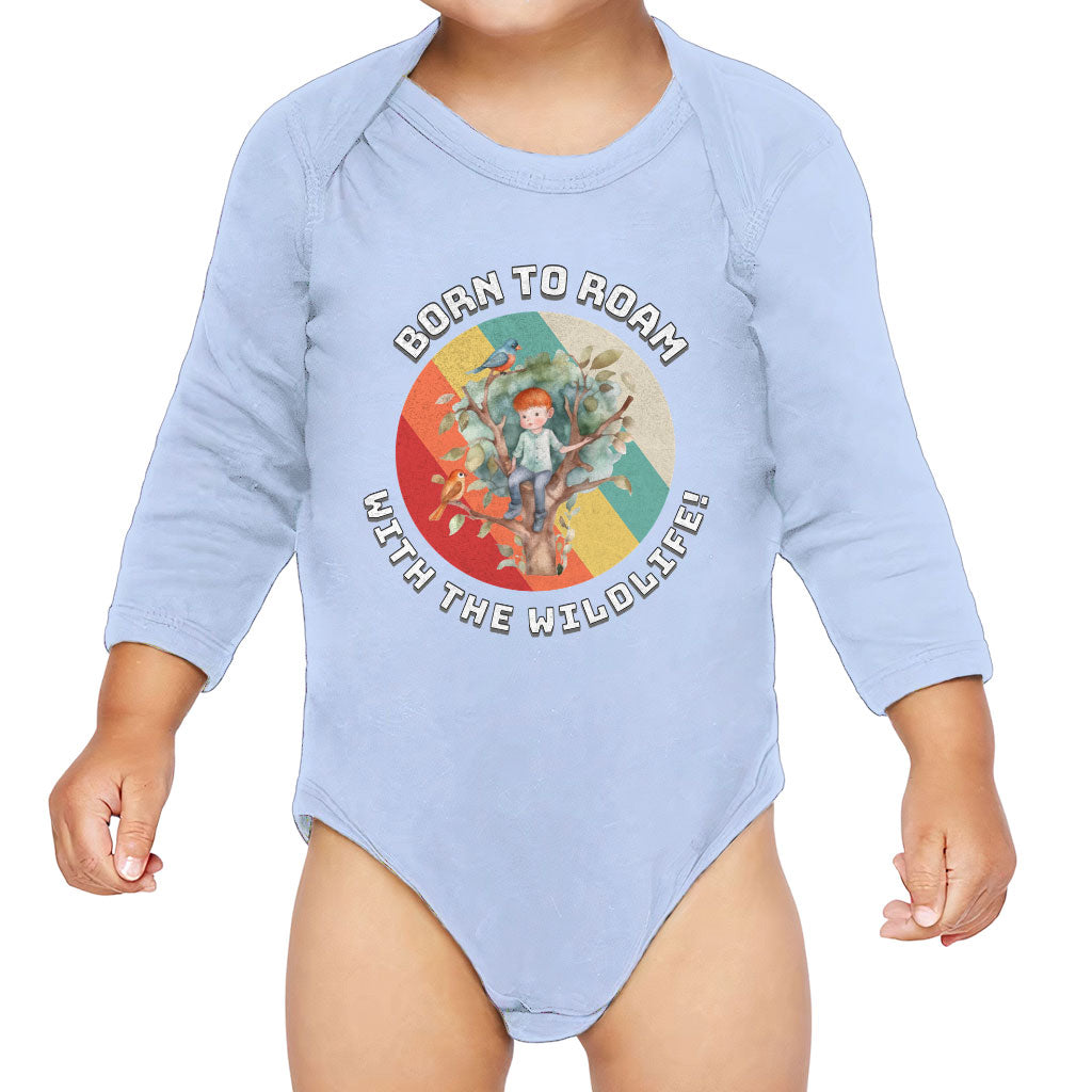 Born to Roam Baby Long Sleeve Onesie - Birds Baby Long Sleeve Bodysuit - Colorful Baby One-Piece
