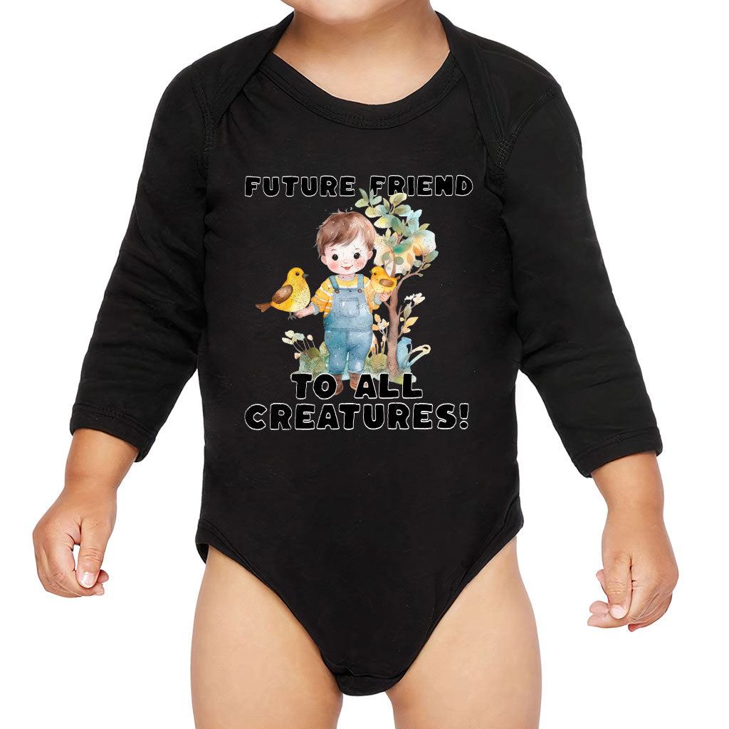 Future Friend for All Creatures Baby Long Sleeve Onesie - Cute Baby Long Sleeve Bodysuit - Colorful Baby One-Piece