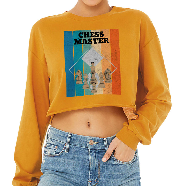 Chess Master Cropped Long Sleeve T-Shirt - Board Game Women's T-Shirt - Art Long Sleeve Tee