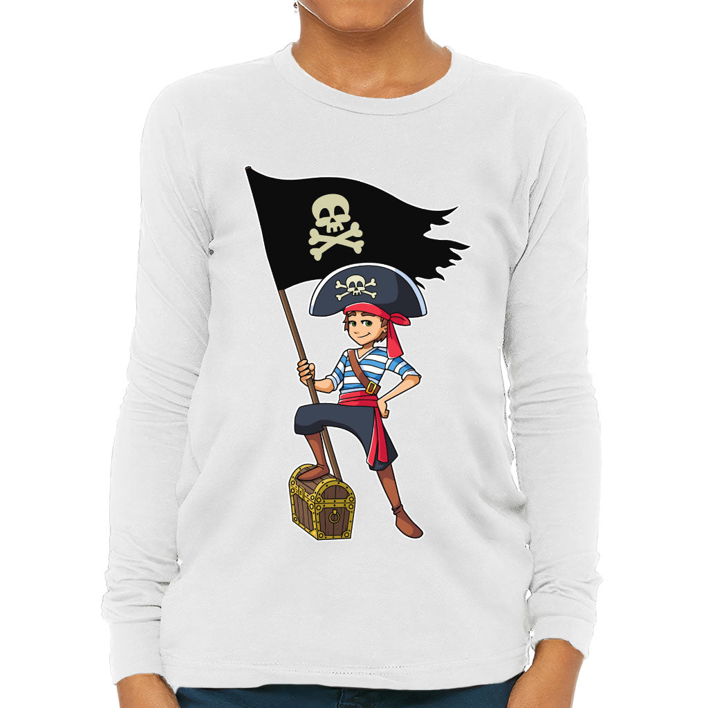 Cool Pirate Kids' Long Sleeve T-Shirt - Sea Themed T-Shirt - Cartoon Long Sleeve Tee