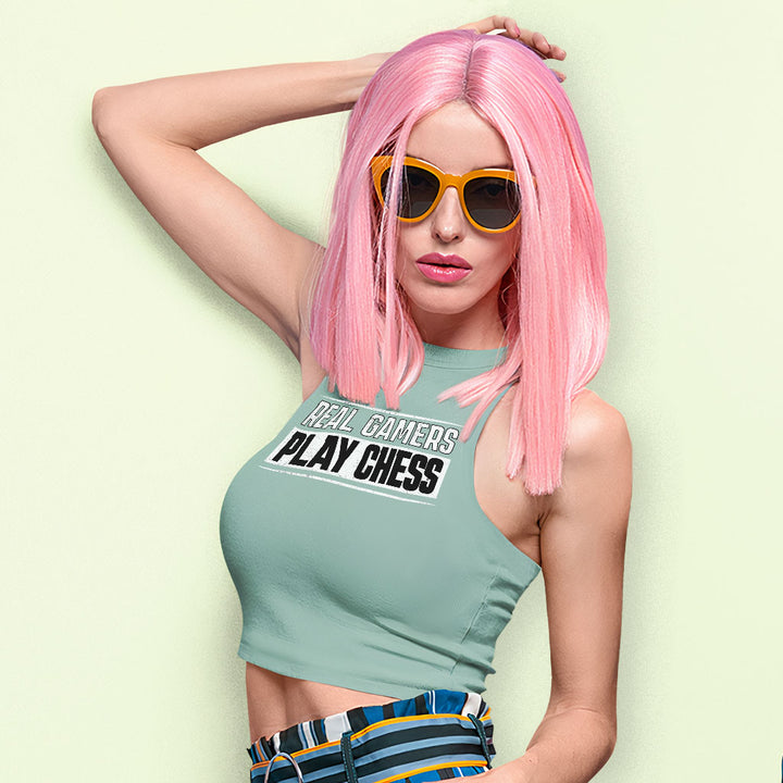Real Gamers Racerback Cropped Tank - Word Graphic Women's Tank - Graphic Tank Top