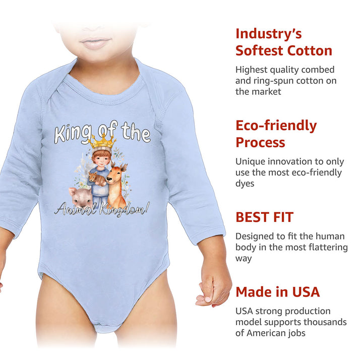 King Of the Animal Kingdom Baby Long Sleeve Onesie - Cool Baby Long Sleeve Bodysuit - Graphic Baby One-Piece