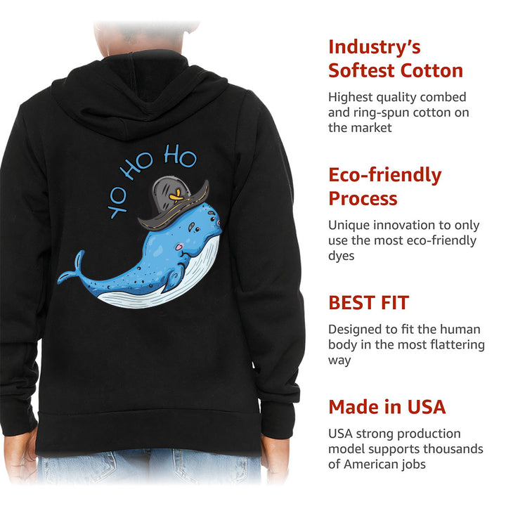 Whale Print Kids' Full-Zip Hoodie - Yo Ho Ho Hooded Sweatshirt - Graphic Kids' Hoodie