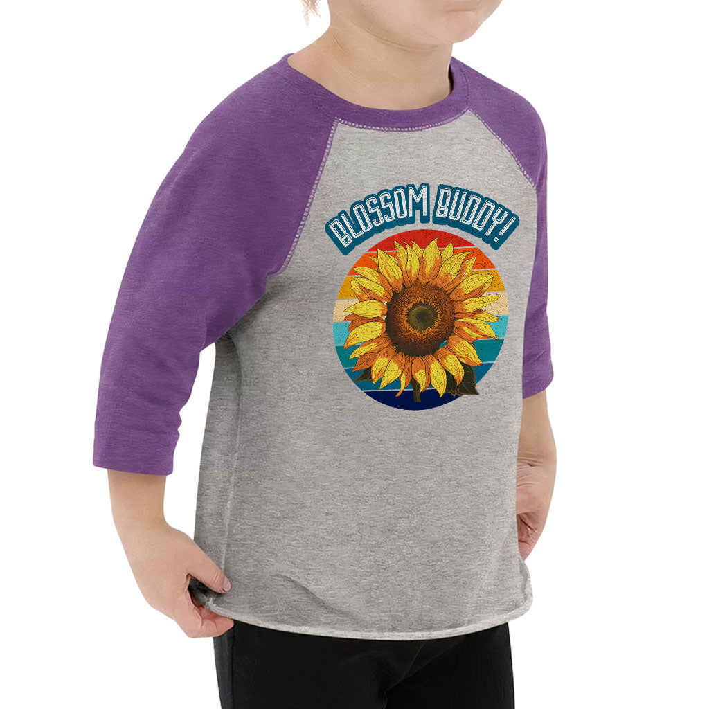 Blossom Buddy Toddler Baseball T-Shirt - Flower 3/4 Sleeve T-Shirt - Plant Kids' Baseball Tee