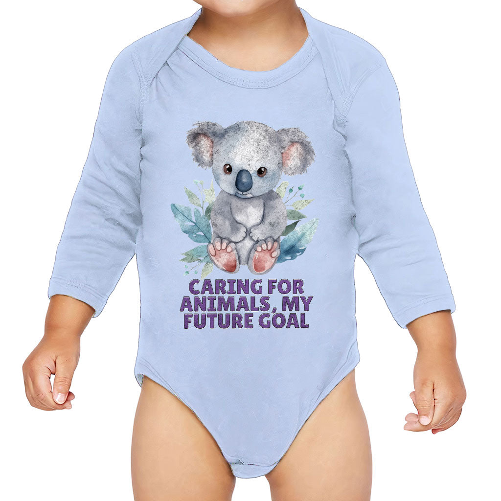Caring for Animals Baby Long Sleeve Onesie - Coala Baby Long Sleeve Bodysuit - Cute Baby One-Piece