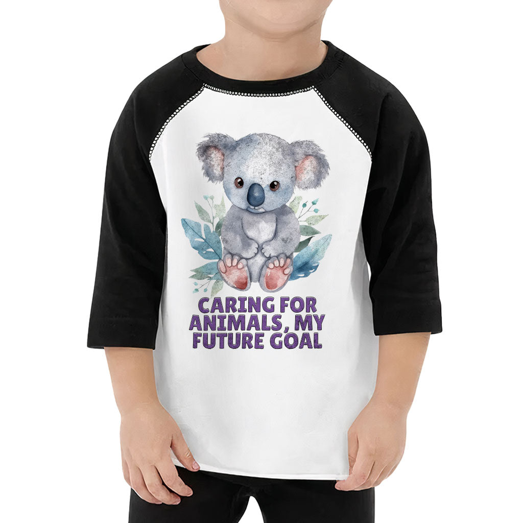 Caring for Animals Toddler Baseball T-Shirt - Coala 3/4 Sleeve T-Shirt - Cute Kids' Baseball Tee