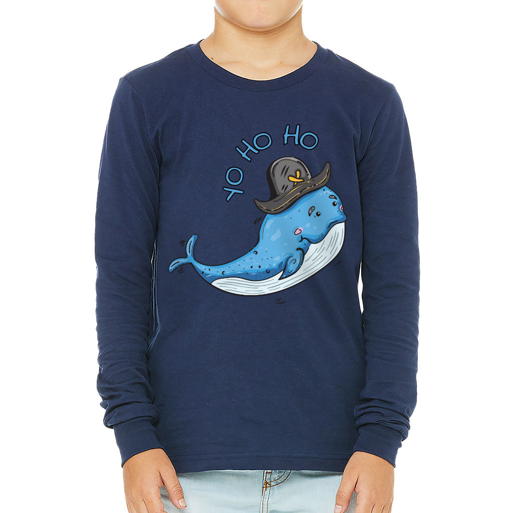 Whale Print Kids' Long Sleeve T-Shirt - Yo Ho Ho T-Shirt - Graphic Long Sleeve Tee