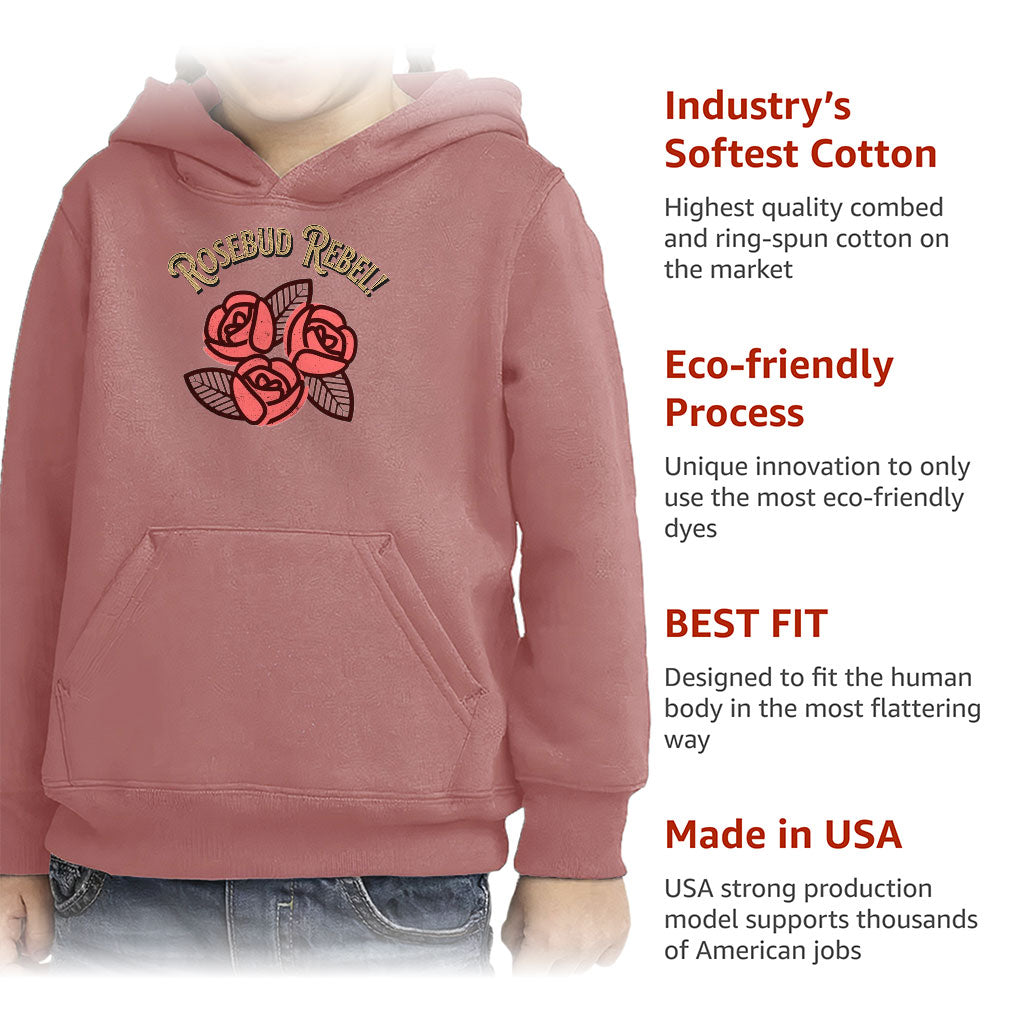 Rosebud Rebel Toddler Pullover Hoodie - Cute Sponge Fleece Hoodie - Flower Themed Hoodie for Kids
