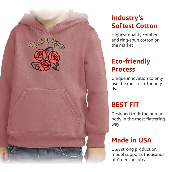 Rosebud Rebel Toddler Pullover Hoodie - Cute Sponge Fleece Hoodie - Flower Themed Hoodie for Kids