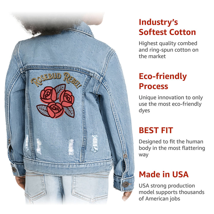 Rosebud Rebel Toddler Denim Jacket - Cute Jean Jacket - Flower Themed Denim Jacket for Kids
