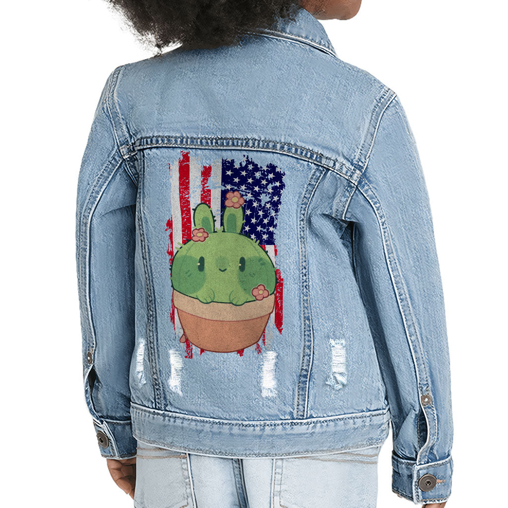 Little Cactus Toddler Denim Jacket - Flag Jean Jacket - Themed Denim Jacket for Kids