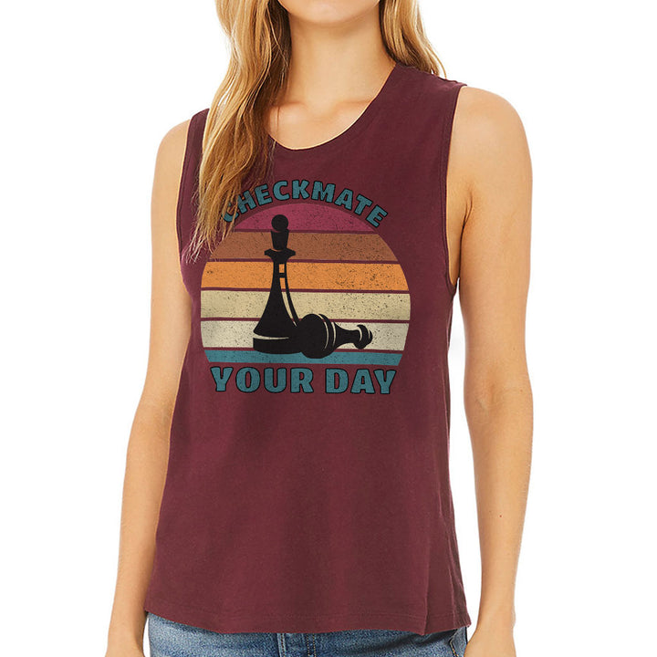 Checkmate Your Day Women's Muscle Tank - Colorful Tank Top - Printed Workout Tank