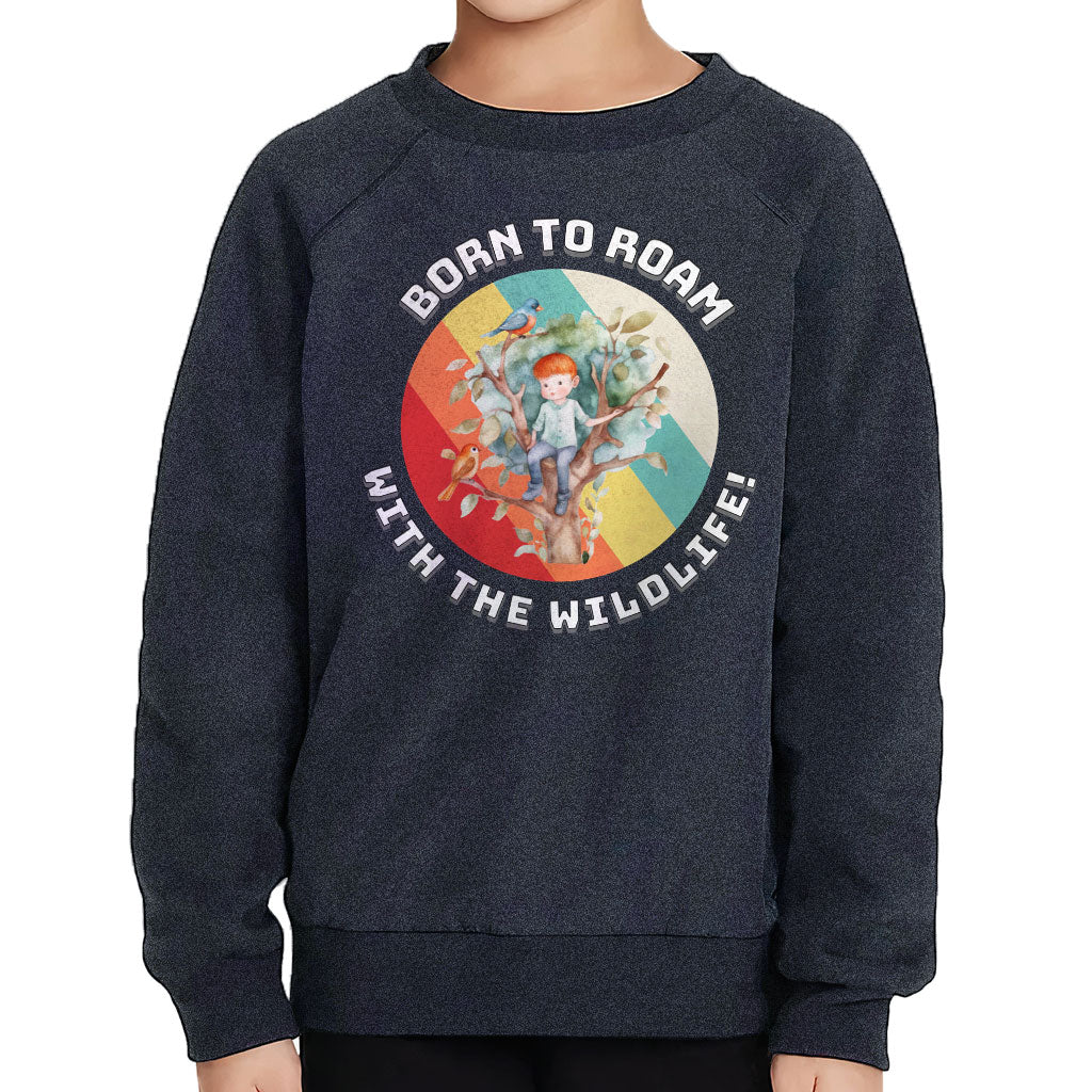 Born to Roam Toddler Raglan Sweatshirt - Birds Sponge Fleece Sweatshirt - Colorful Kids' Sweatshirt