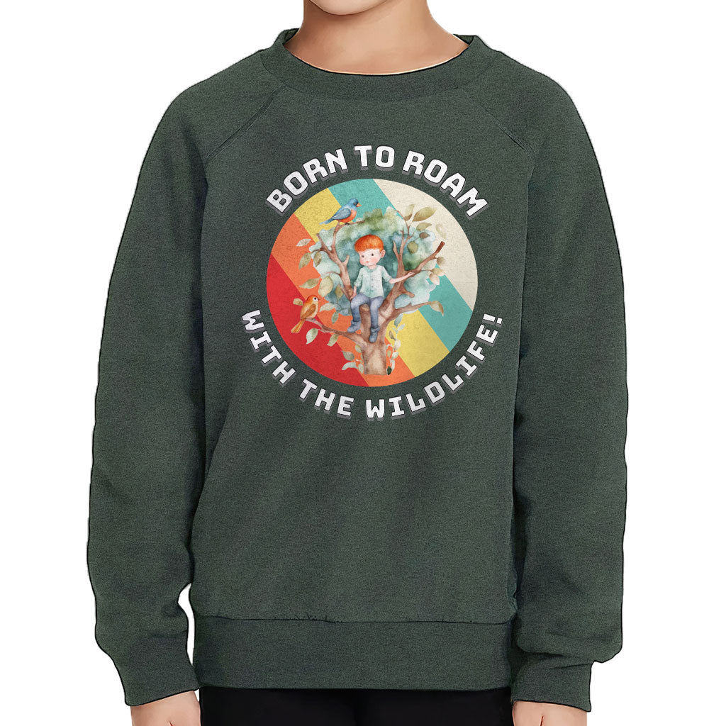 Born to Roam Toddler Raglan Sweatshirt - Birds Sponge Fleece Sweatshirt - Colorful Kids' Sweatshirt