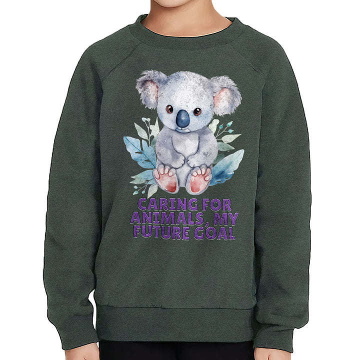 Caring for Animals Toddler Raglan Sweatshirt - Coala Sponge Fleece Sweatshirt - Cute Kids' Sweatshirt