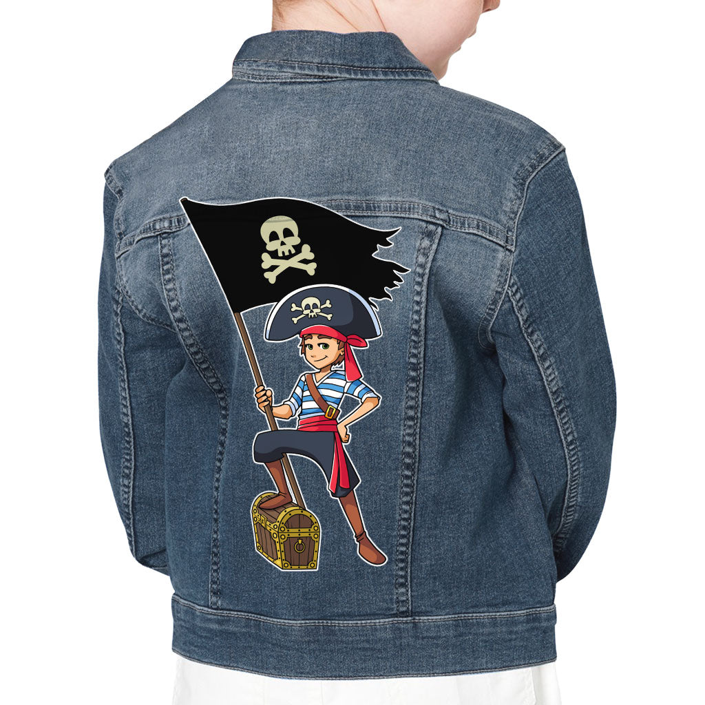 Cool Pirate Kids' Denim Jacket - Sea Themed Jean Jacket - Cartoon Denim Jacket for Kids