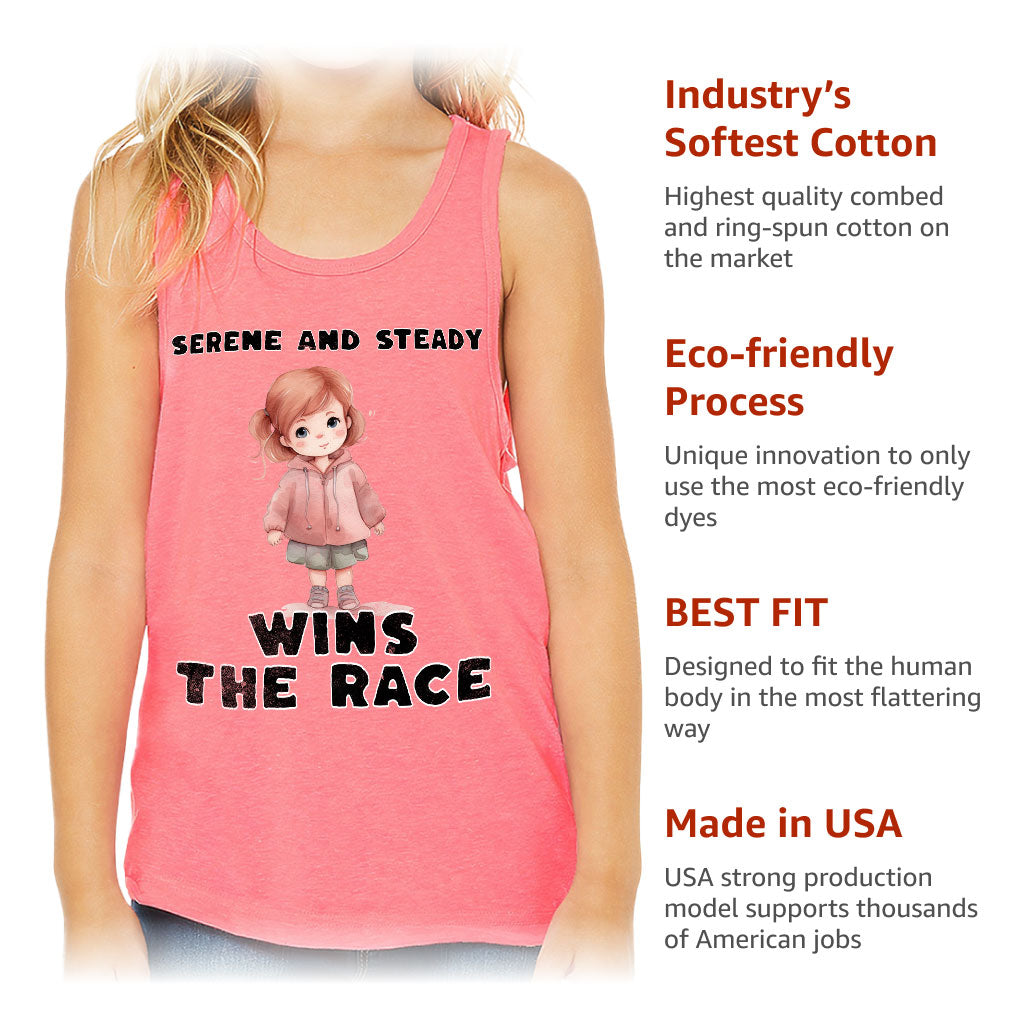 Serene and Steady Kids' Jersey Tank - Cute Girl Graphic Sleeveless T-Shirt - Word Design Kids' Tank Top