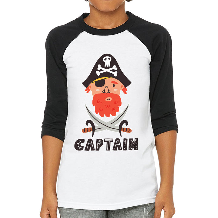 Captain Kids' Baseball T-Shirt - Pirate Themed 3/4 Sleeve T-Shirt - Cool Baseball Tee