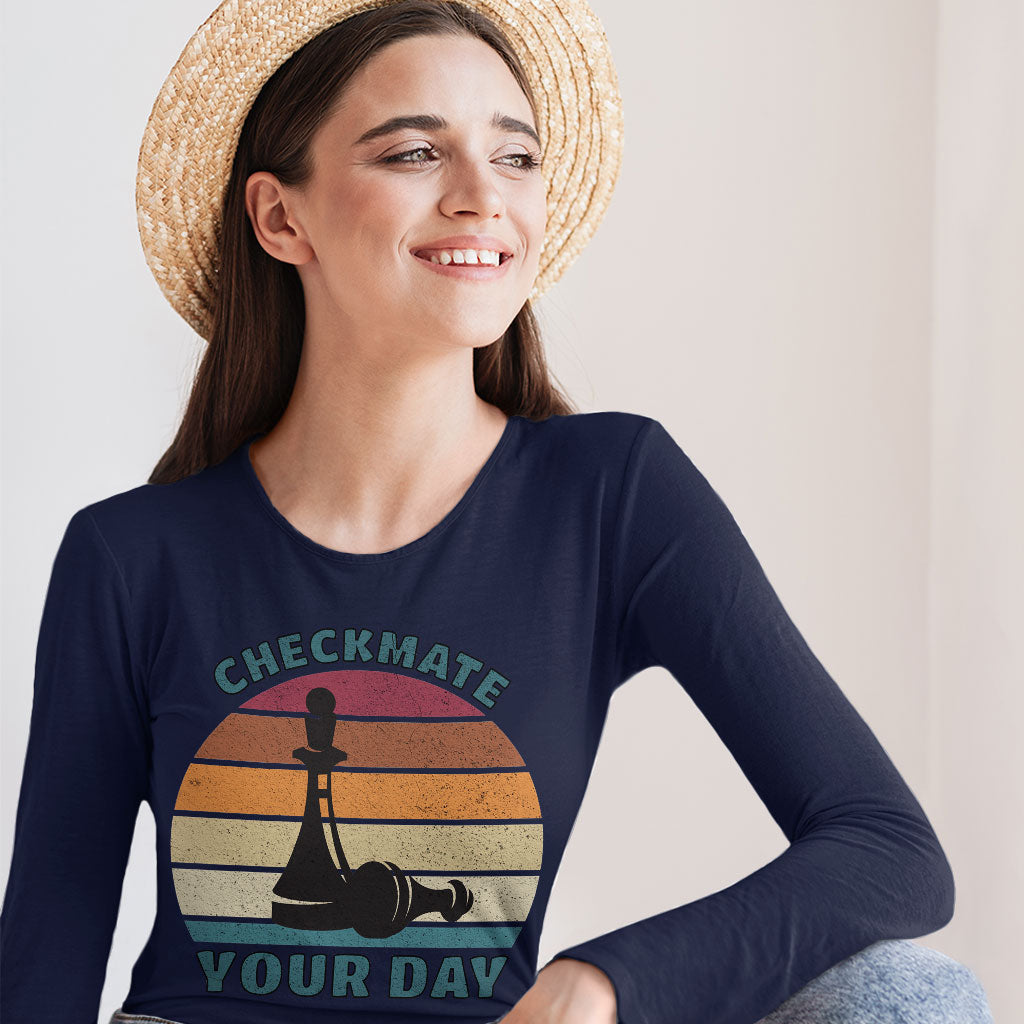 Checkmate Your Day Women's Long Sleeve T-Shirt - Colorful Long Sleeve Tee - Printed T-Shirt