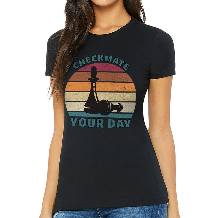 Checkmate Your Day Slim Fit T-Shirt - Colorful Women's T-Shirt - Printed Slim Fit Tee