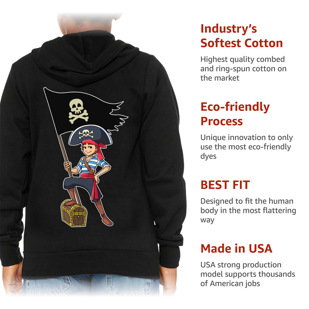 Cool Pirate Kids' Full-Zip Hoodie - Sea Themed Hooded Sweatshirt - Cartoon Kids' Hoodie