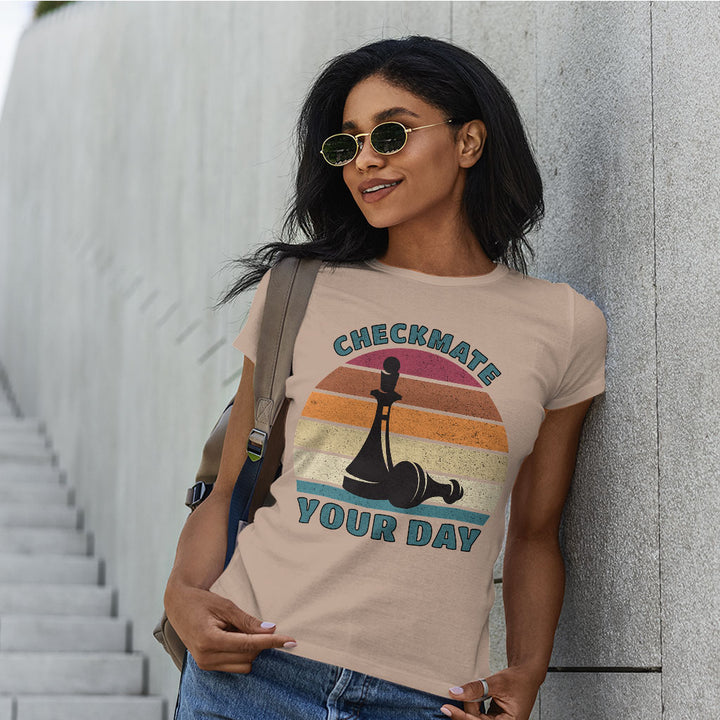 Checkmate Your Day Slim Fit T-Shirt - Colorful Women's T-Shirt - Printed Slim Fit Tee