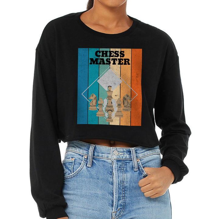 Chess Master Cropped Long Sleeve T-Shirt - Board Game Women's T-Shirt - Art Long Sleeve Tee