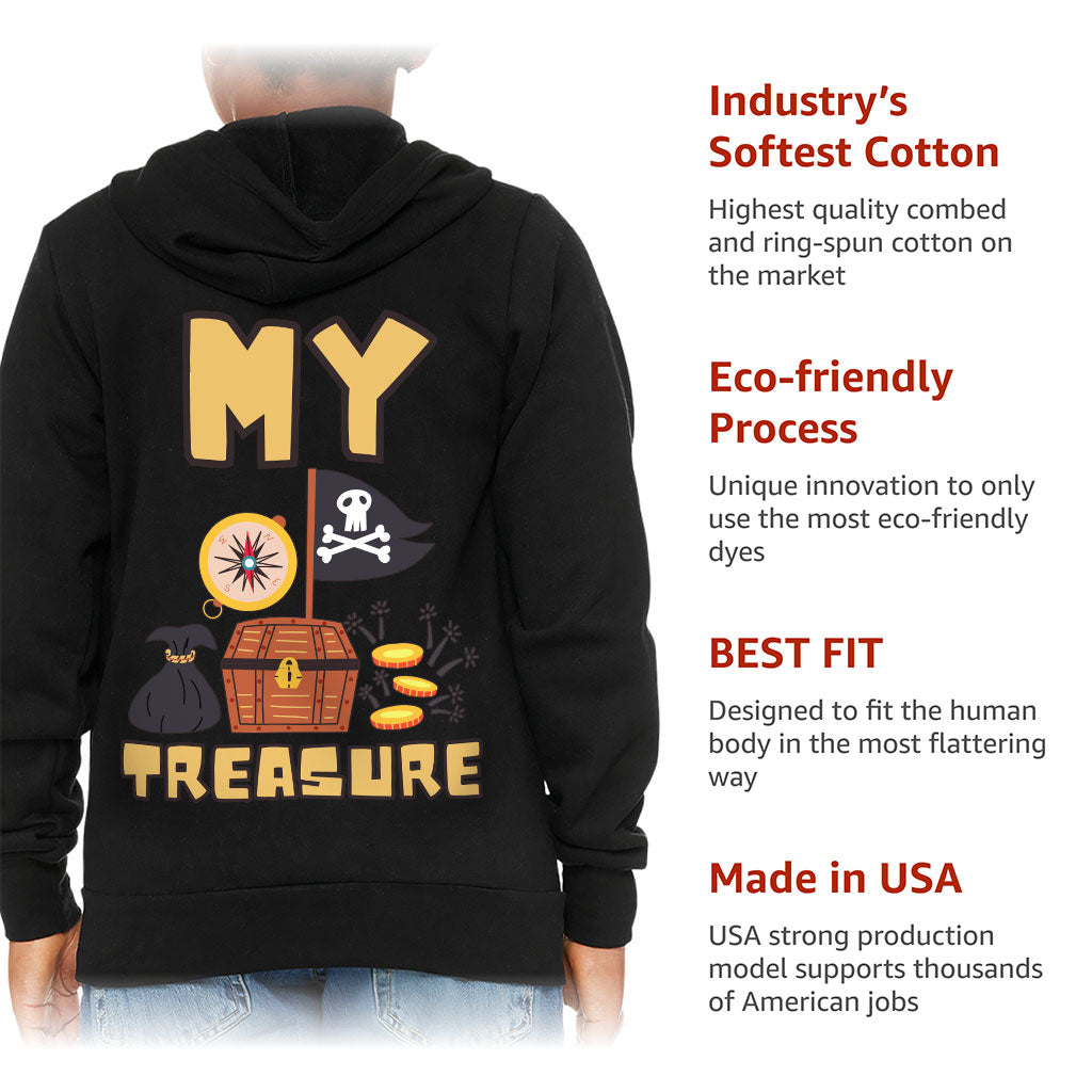 My Treasure Kids' Full-Zip Hoodie - Pirate Design Hooded Sweatshirt - Colorful Kids' Hoodie