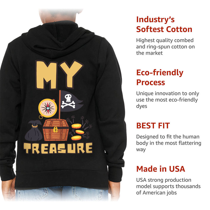 My Treasure Kids' Full-Zip Hoodie - Pirate Design Hooded Sweatshirt - Colorful Kids' Hoodie